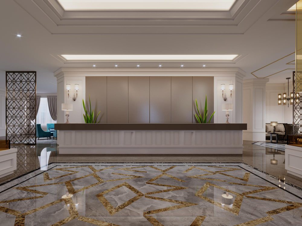 hotel reception desk joinery and interior fit-out project by Arclight interiors Dubai