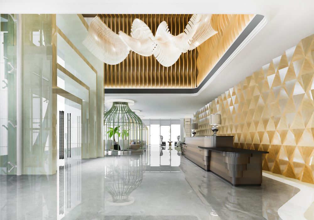 Luxury hotel reception designed by hospitality interiors & fit-out contractor UAE